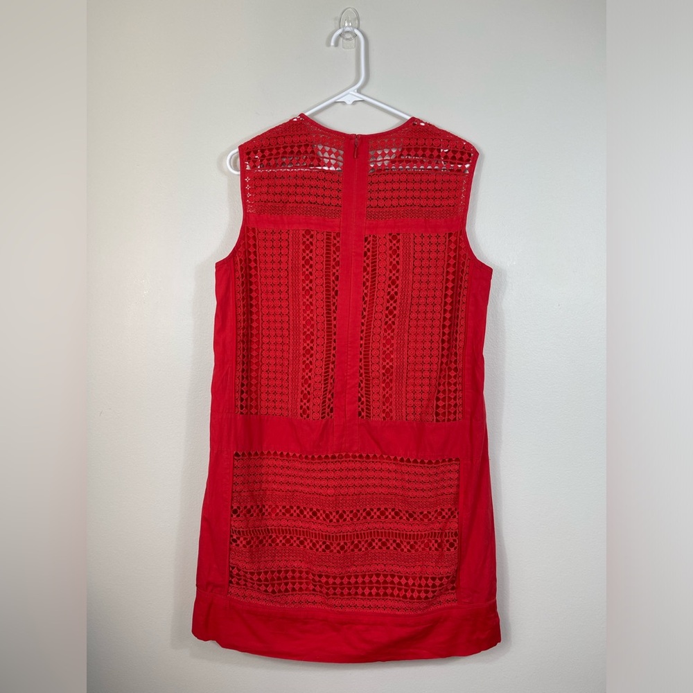J.Crew Radish Coral-Red Embroidered Lace Sleeveless Shift Dress Cotton Size M - Picture 6 of 14
